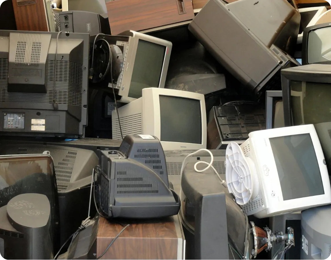 e-waste piles of computers